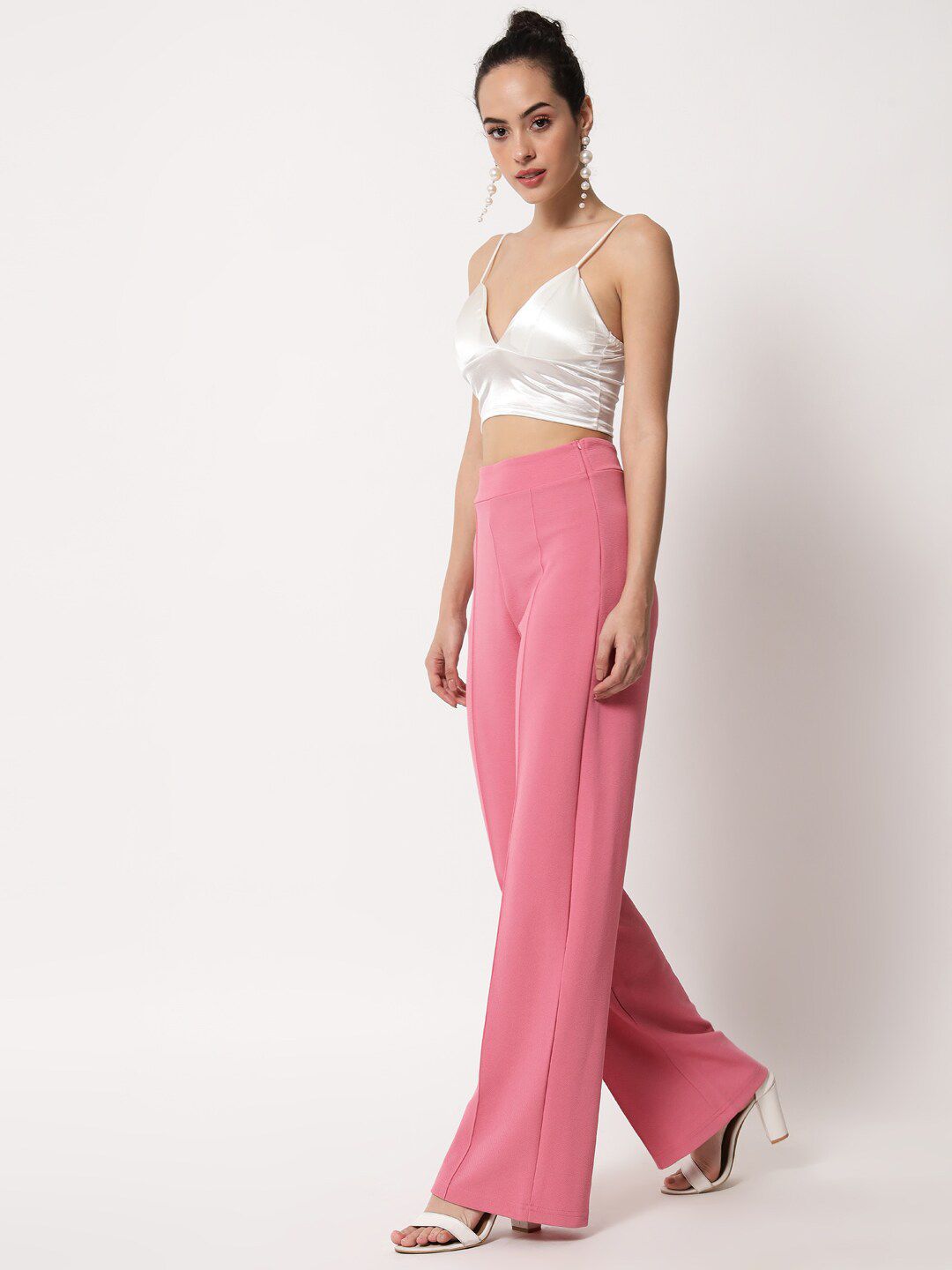 Kotty Women Pink Relaxed Straight Fit High-Rise Easy Wash Trousers