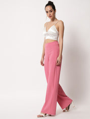 Kotty Women Pink Relaxed Straight Fit High-Rise Easy Wash Trousers