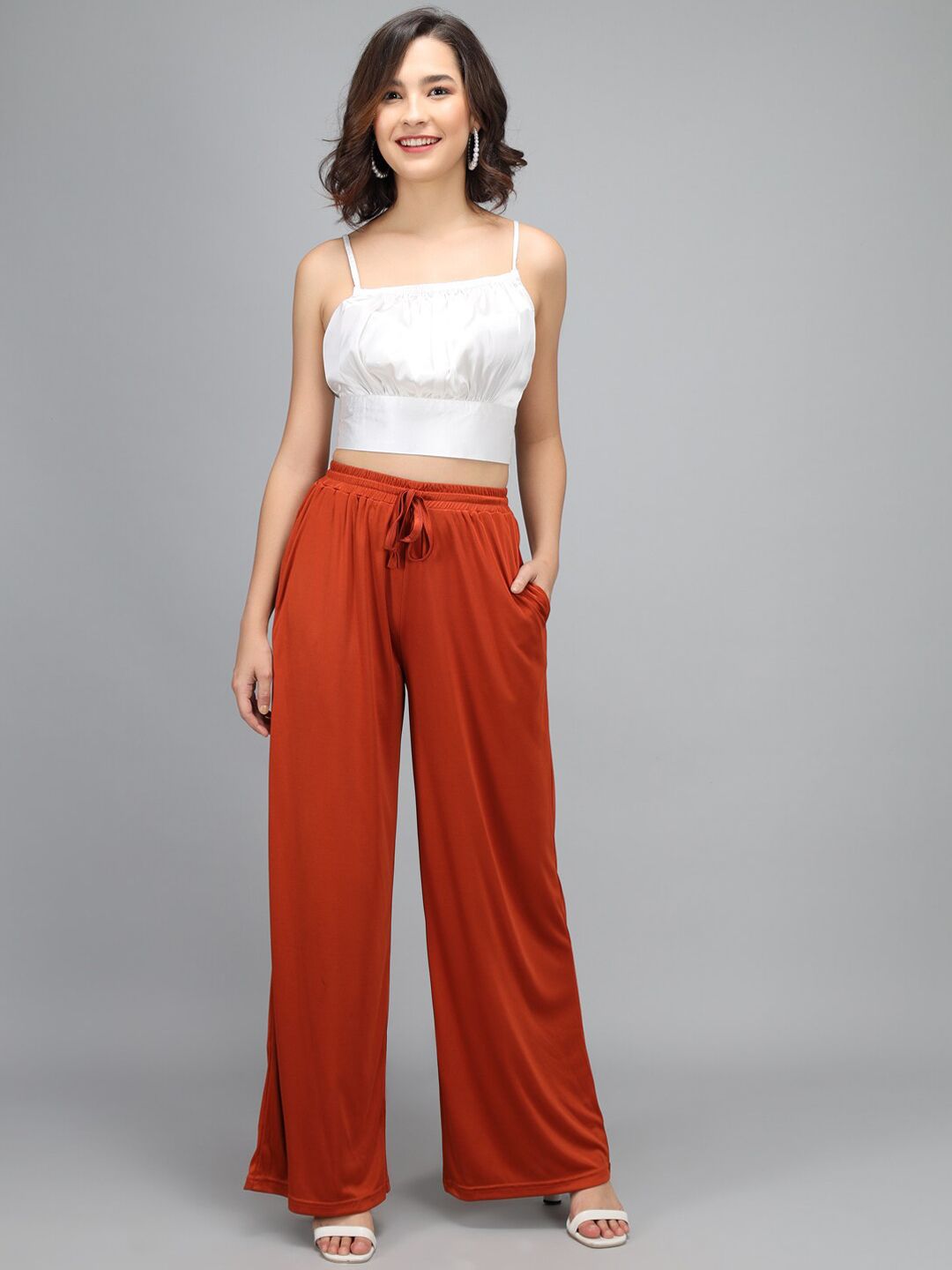 Kotty Women Maroon Loose Fit High-Rise Parallel Trousers