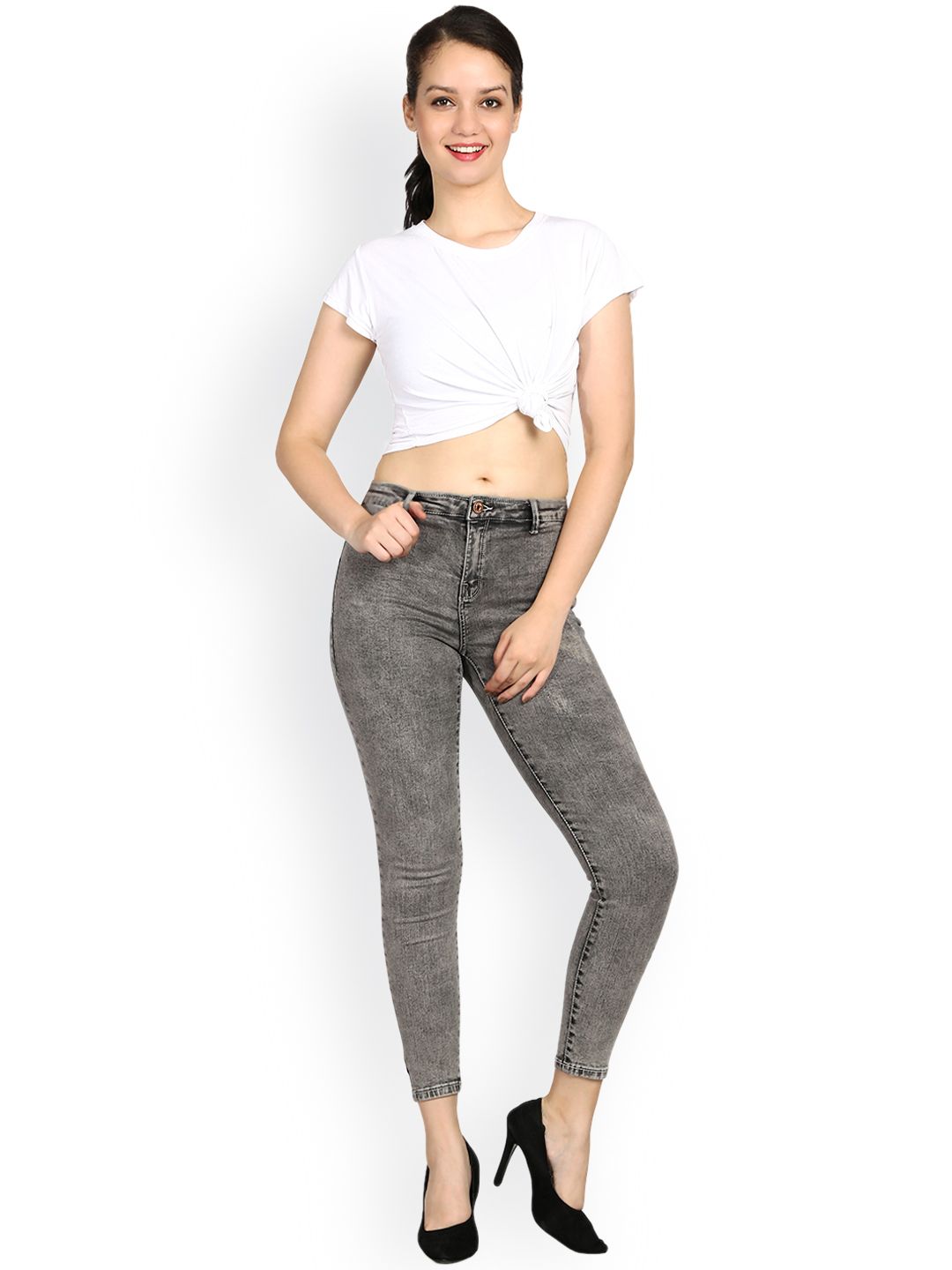 Kotty Women Charcoal Skinny Fit High-Rise Clean Look Jeans