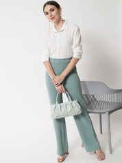 Kotty Women Green Relaxed Straight Fit High-Rise Easy Wash Pleated Trousers