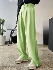 KOTTY BIZwear Women Green Relaxed Straight Leg Straight Fit High-Rise Easy Wash Pleated Trousers