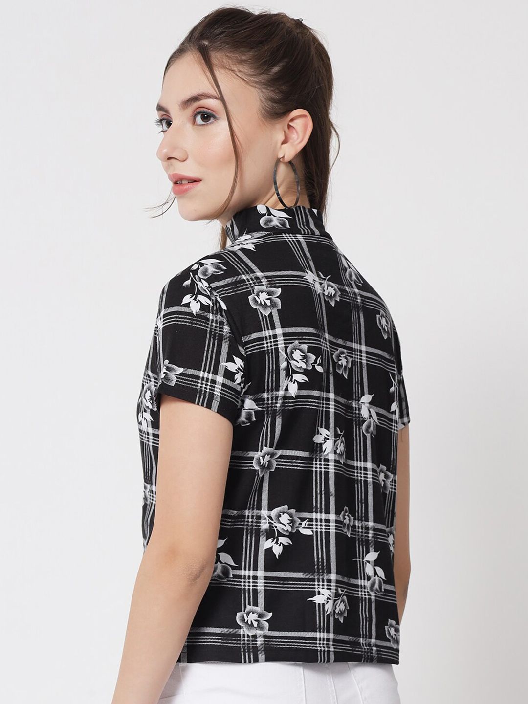 Kotty Black & White Floral Print Monochrome Boxy Crop Top