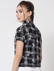 Kotty Black & White Floral Print Monochrome Boxy Crop Top