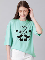 Kotty Graphic Printed Round Neck Drop-Shoulder Sleeves Oversized Fit Cotton T-Shirt