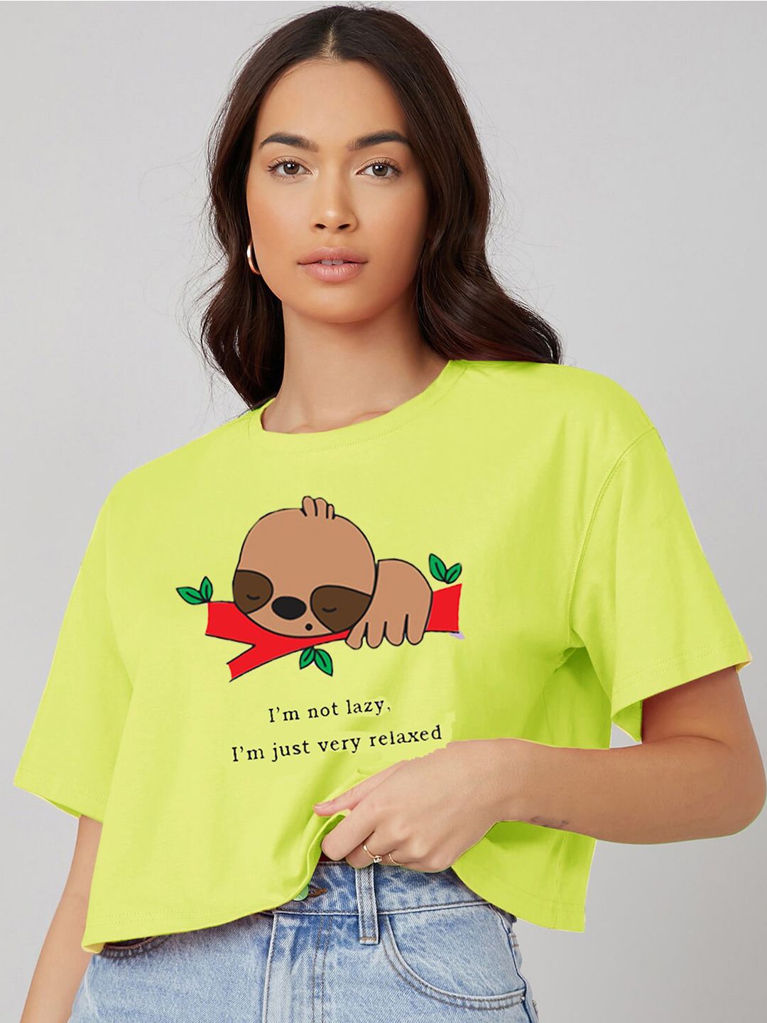 Kotty Printed Round Neck Crop Oversized T-shirt