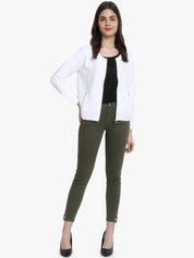 Kotty Women White Self Design Lightweight Tailored Jacket