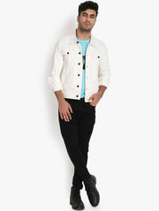 Kotty Men White Solid Denim Jacket 