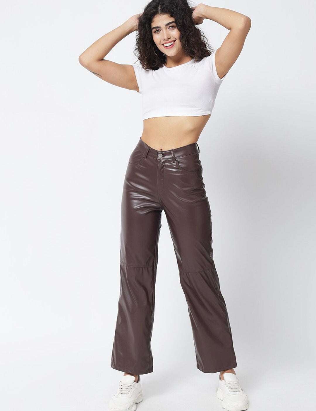 Kotty Women Brown Relaxed Straight Fit Parallel Trousers