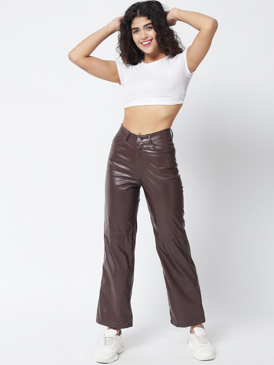 Kotty Women Brown Relaxed Straight Fit Parallel Trousers