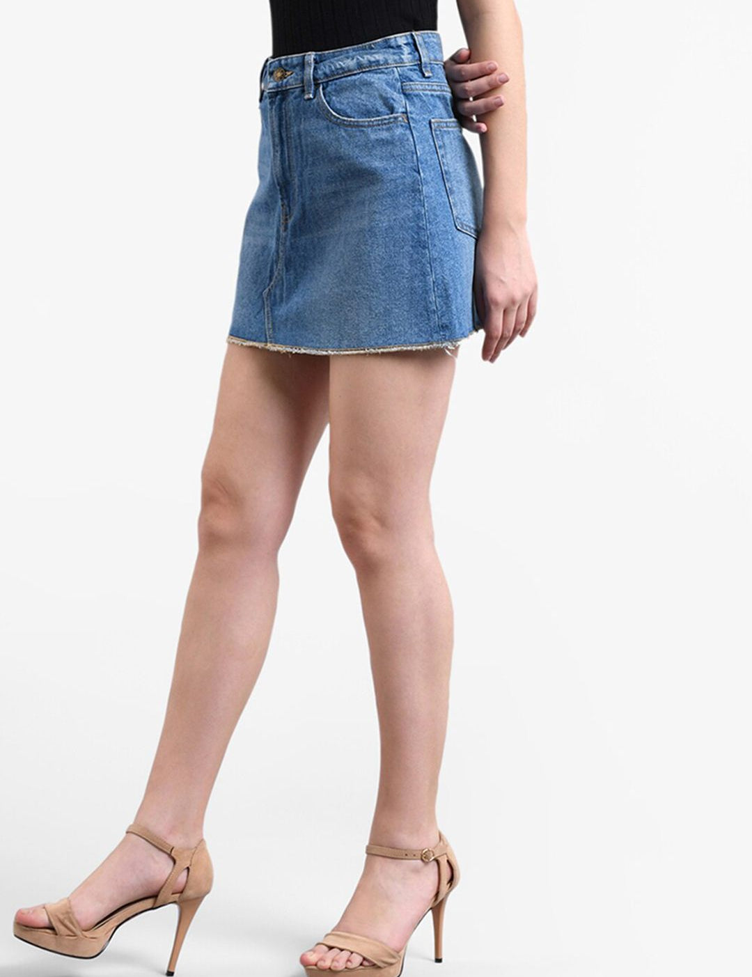 Kotty Women Blue Solid Mini Denim A-Line Skirt