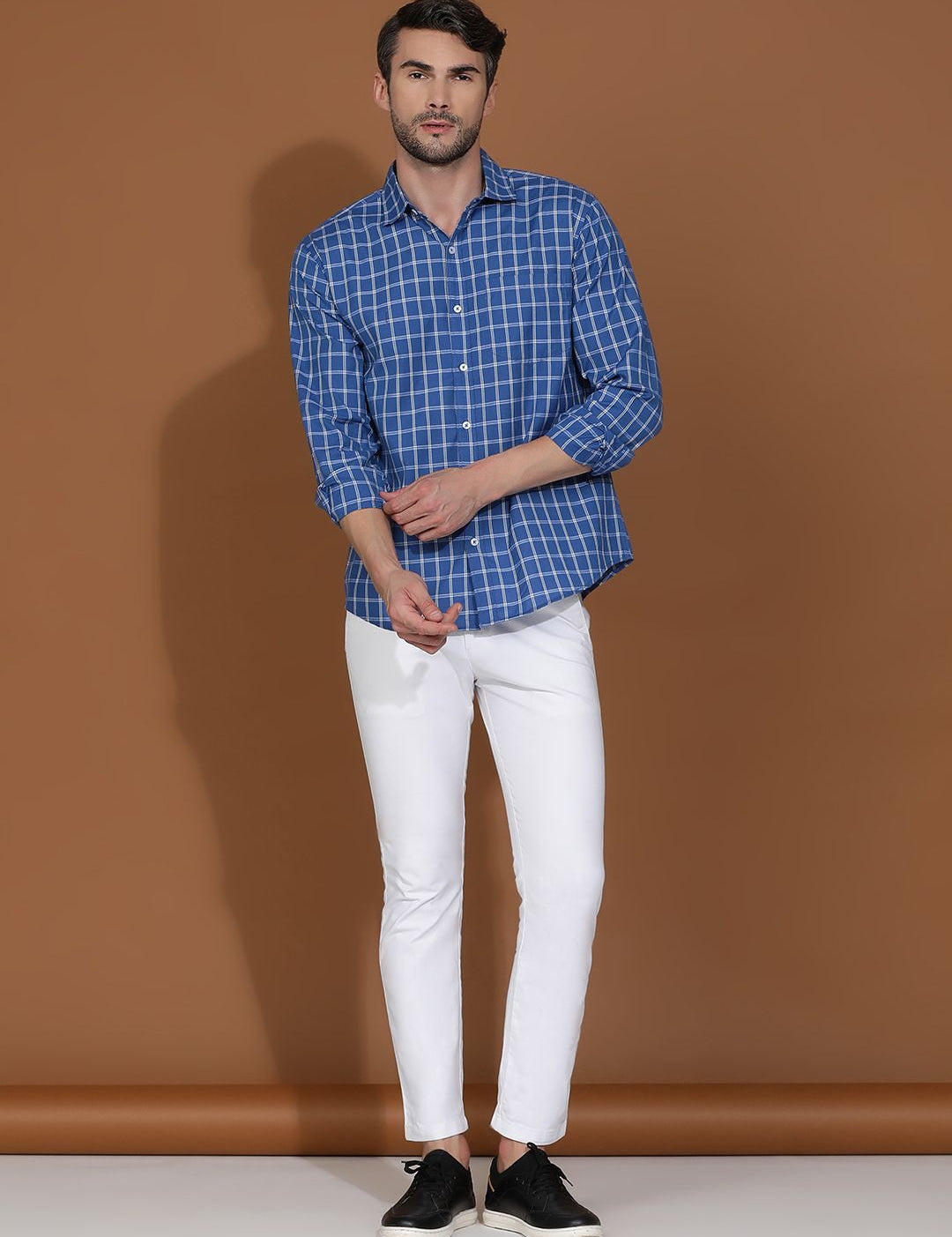 Kotty New Grid Tattersall Checks Spread Collar Casual Shirt