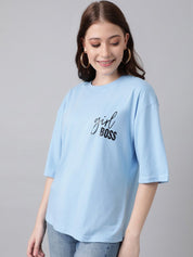 Kotty Typography Printed Drop-Shoulder Sleeves Oversized T-shirt