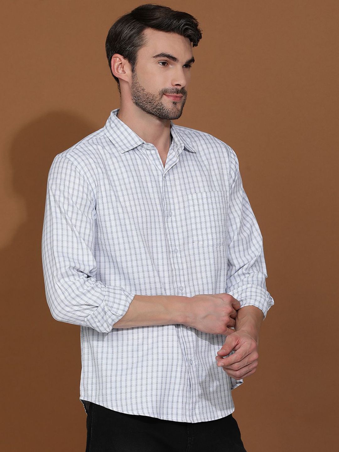 Kotty New Grid Tattersall Checks Spread Collar Casual Shirt