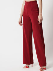 Kotty Women Maroon Relaxed Straight Fit High-Rise Easy Wash Pleated Trousers