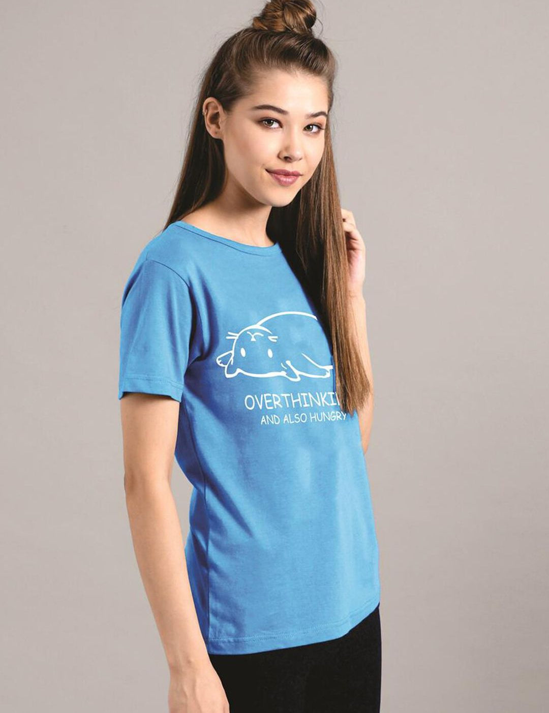 Kotty Women Blue Printed Round Neck T-shirt