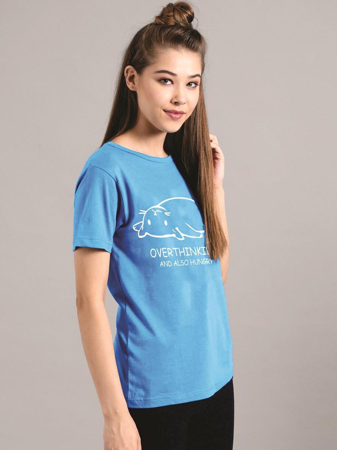 Kotty Women Blue Printed Round Neck T-shirt