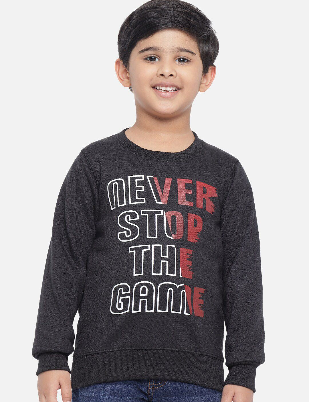 Kotty Boys Black Typography Printed Fleece Sweatshirt
