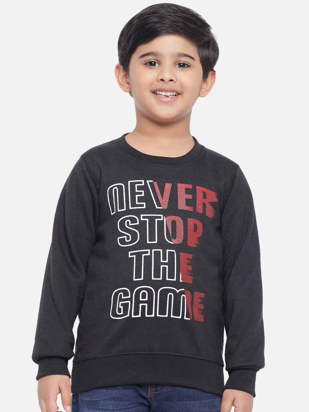 Kotty Boys Black Typography Printed Fleece Sweatshirt
