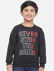 Kotty Boys Black Typography Printed Fleece Sweatshirt