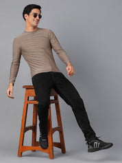 Kotty Brown Round Neck Long Sleeves Slim Fit T-shirt