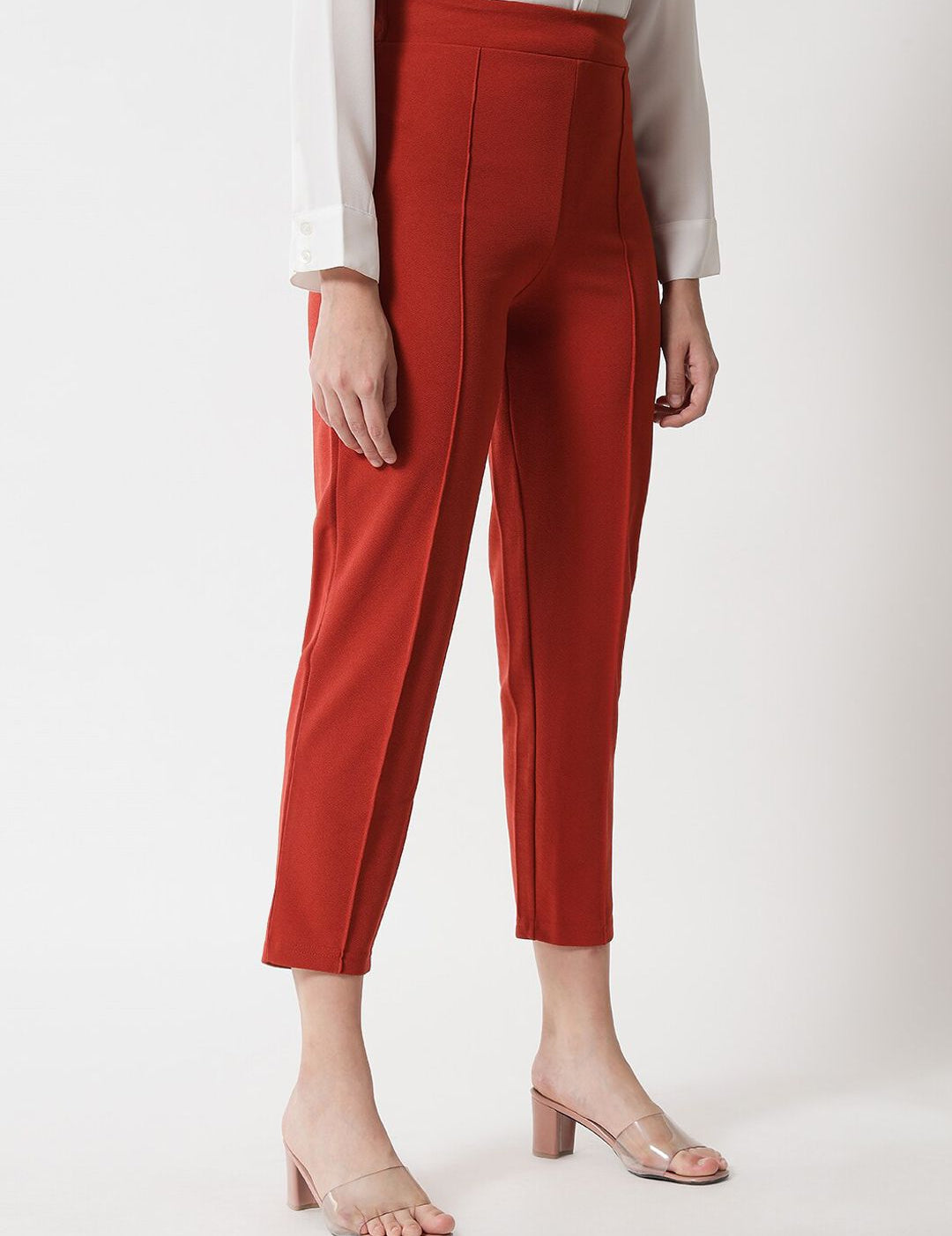 Kotty Women Red High-Rise Easy Wash Trousers