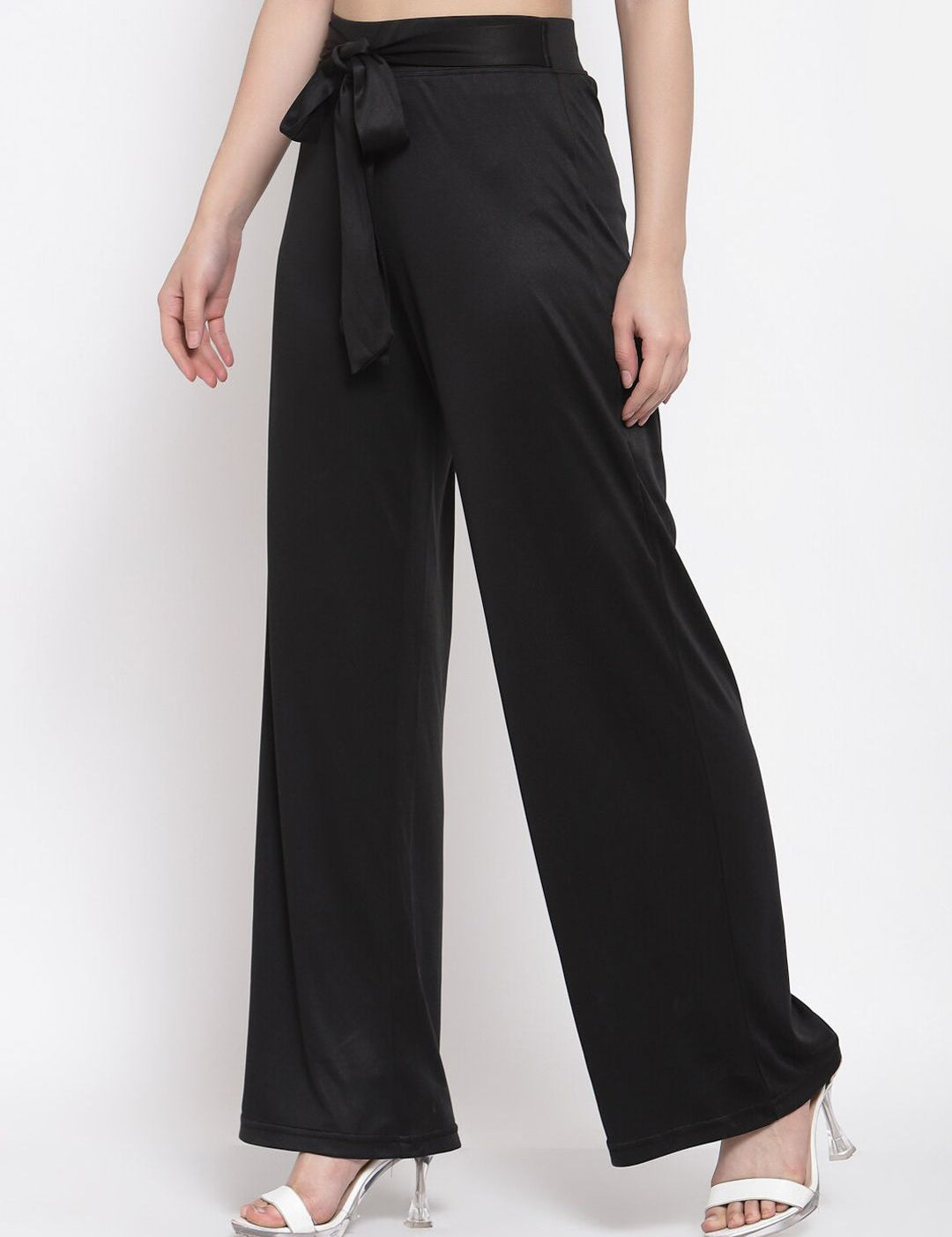 Kotty Women Black Flared High-Rise Parallel Trousers