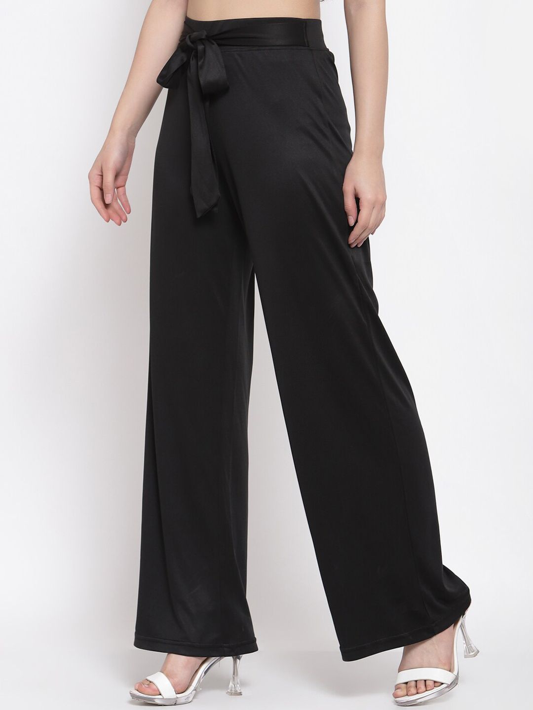 Kotty Women Black Flared High-Rise Parallel Trousers