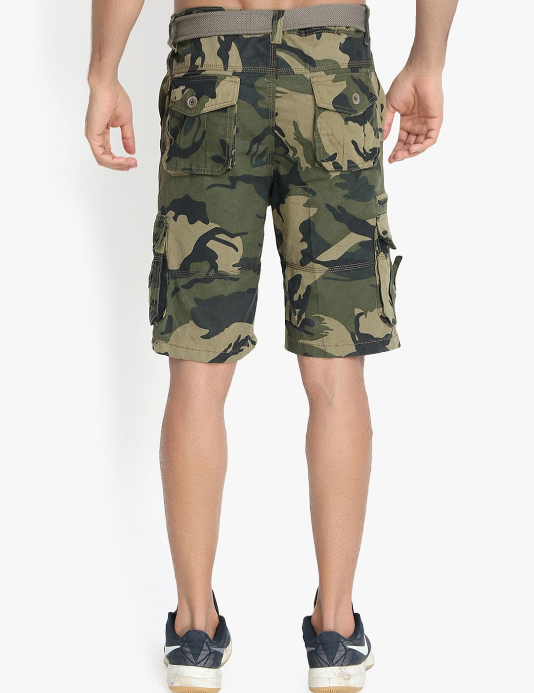Kotty Men Green Camouflage Printed Regular Fit Cargo Shorts