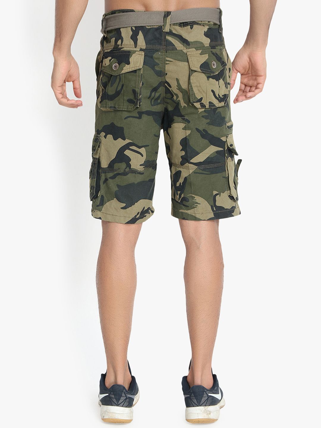 Kotty Men Green Camouflage Printed Regular Fit Cargo Shorts