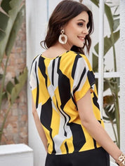Kotty Yellow Abstract Printed Extended Sleeves Top