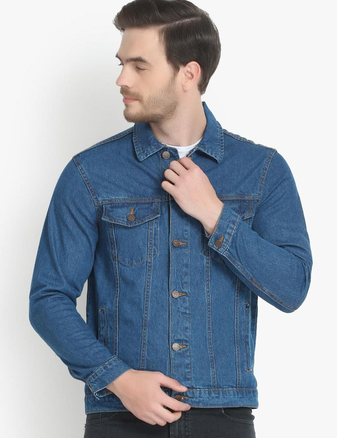 Kotty Men Blue Solid Denim Jacket