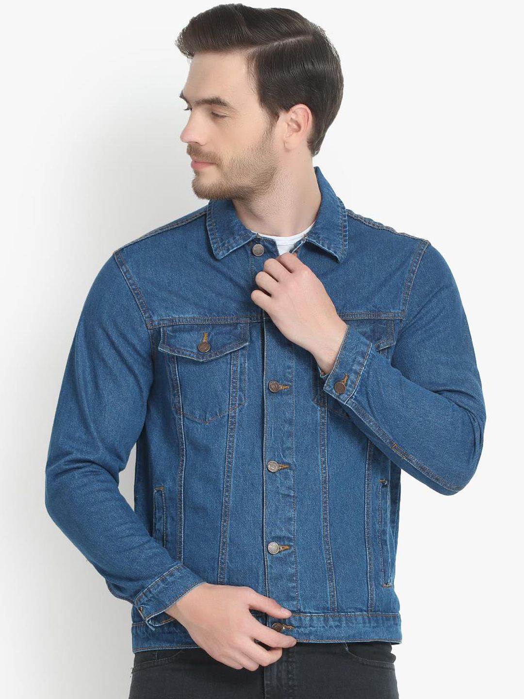 Kotty Men Blue Solid Denim Jacket