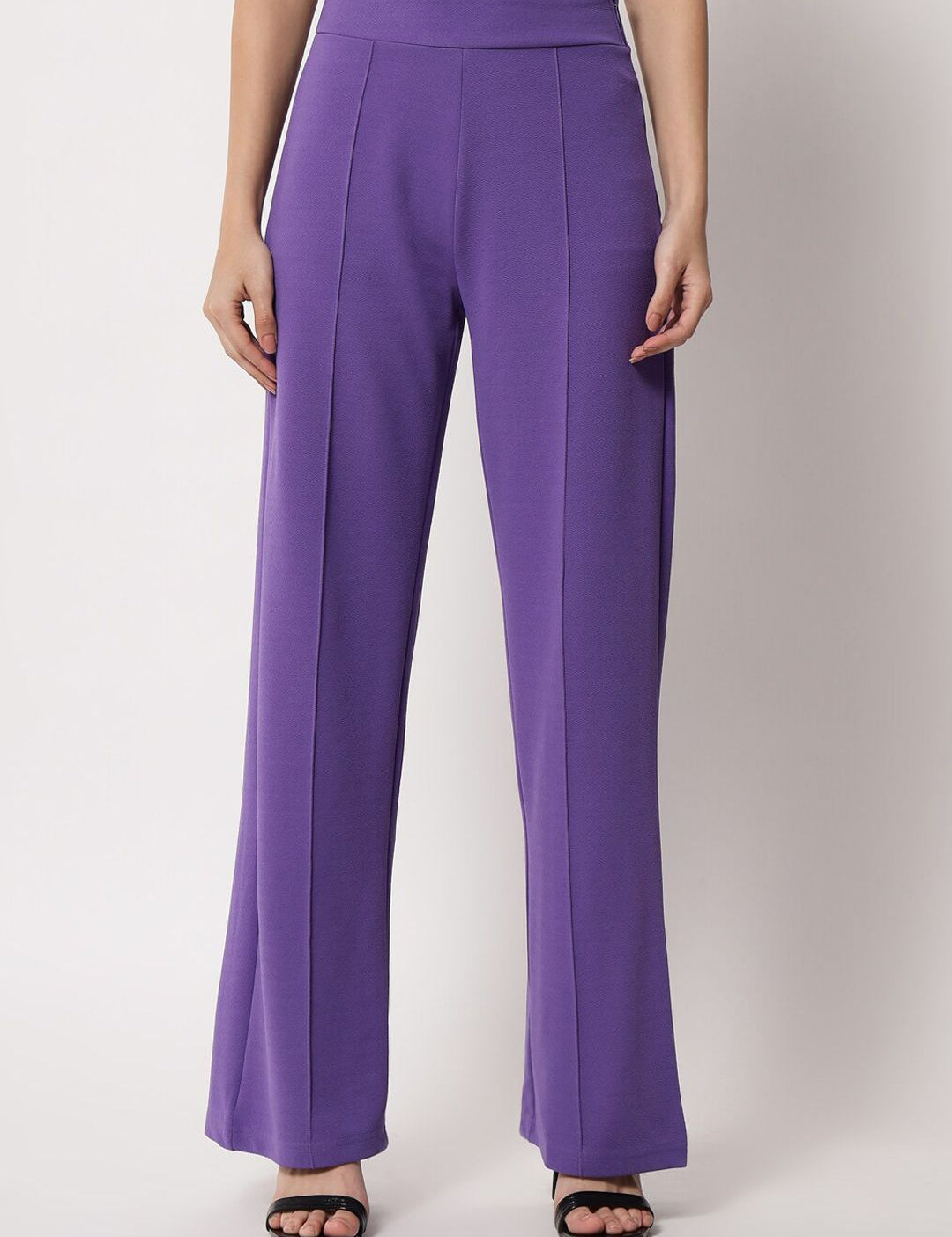 Kotty Women Purple Relaxed Straight Fit High-Rise Easy Wash Trouser