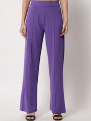 Kotty Women Purple Relaxed Straight Fit High-Rise Easy Wash Trouser