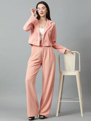 Kotty Pink Notched Lapel Collar Blazer & Mid Rise Trouser 