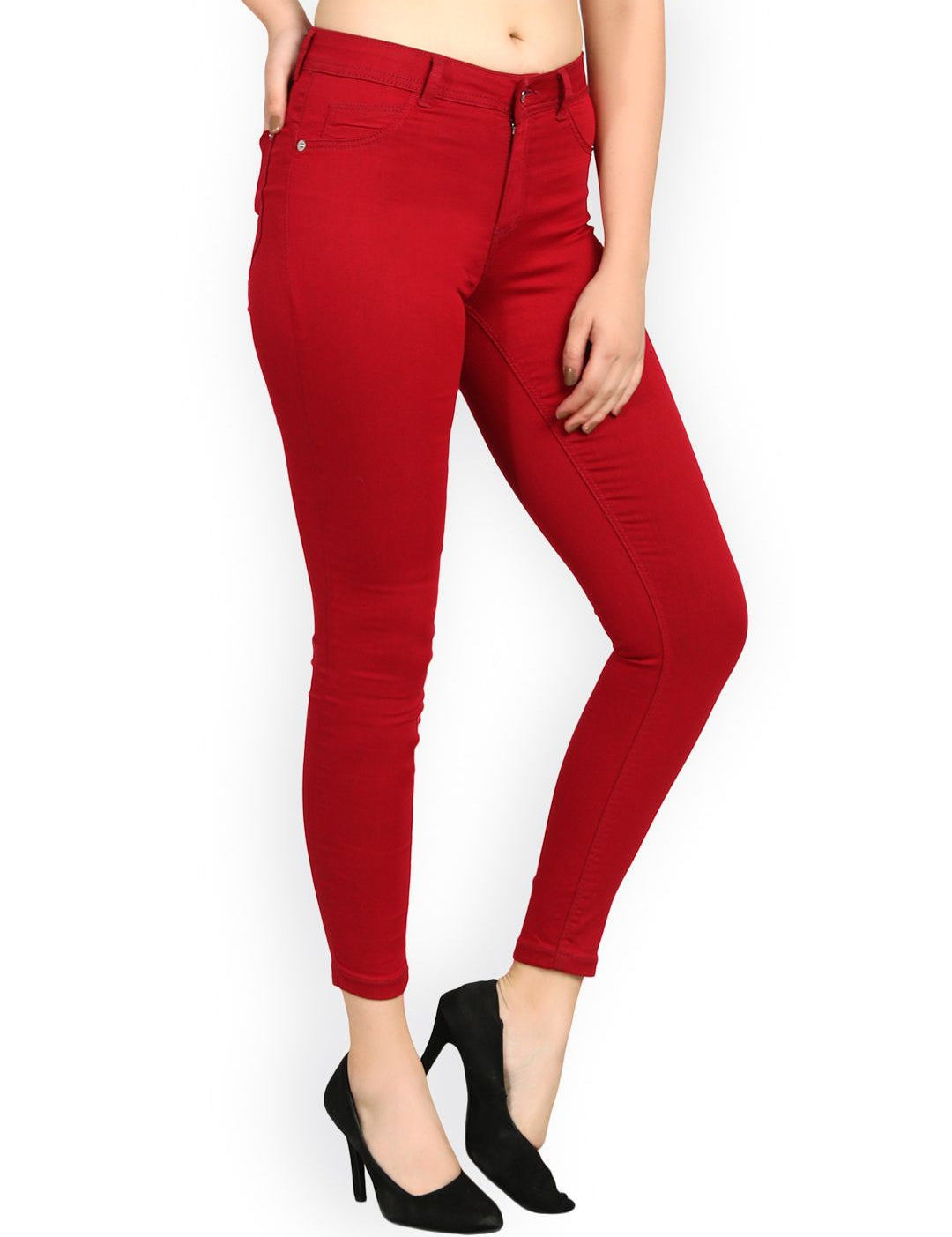 Kotty Women Maroon Skinny Fit High-Rise Clean Look Jeans