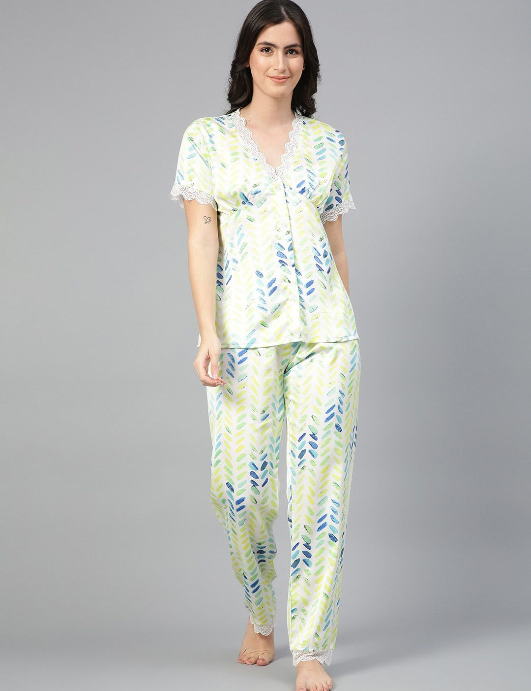 Kotty Floral Printed Satin Night Suit