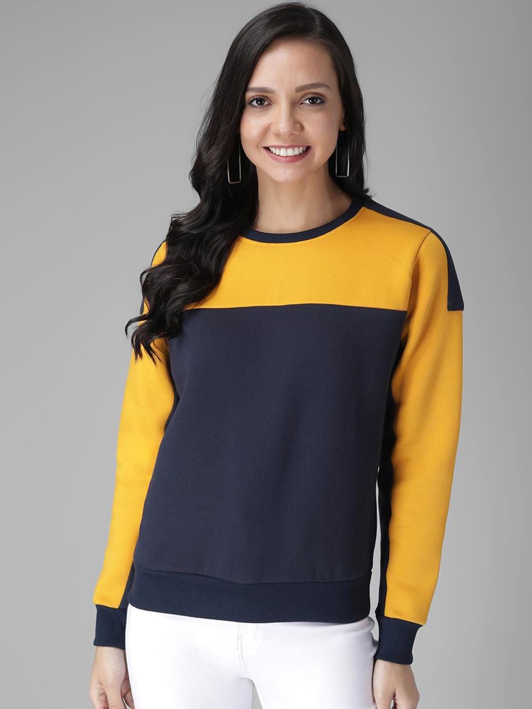Kotty Women Yellow & Blue Colourblocked Sweatshirt