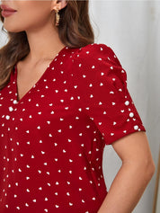 Kotty V-Neck Conversational Printed Cherry Red Top