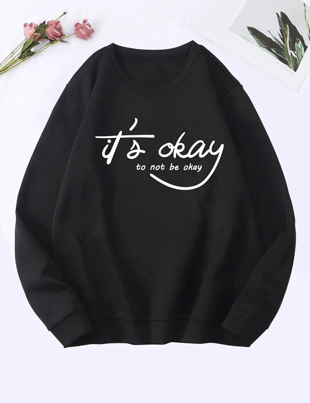 Kotty Round Neck Alphanumeric Printed Fleece Sweatshirt