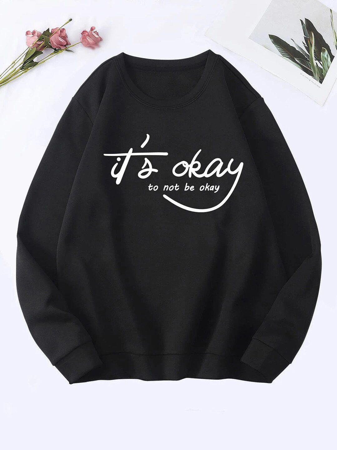 Kotty Round Neck Alphanumeric Printed Fleece Sweatshirt