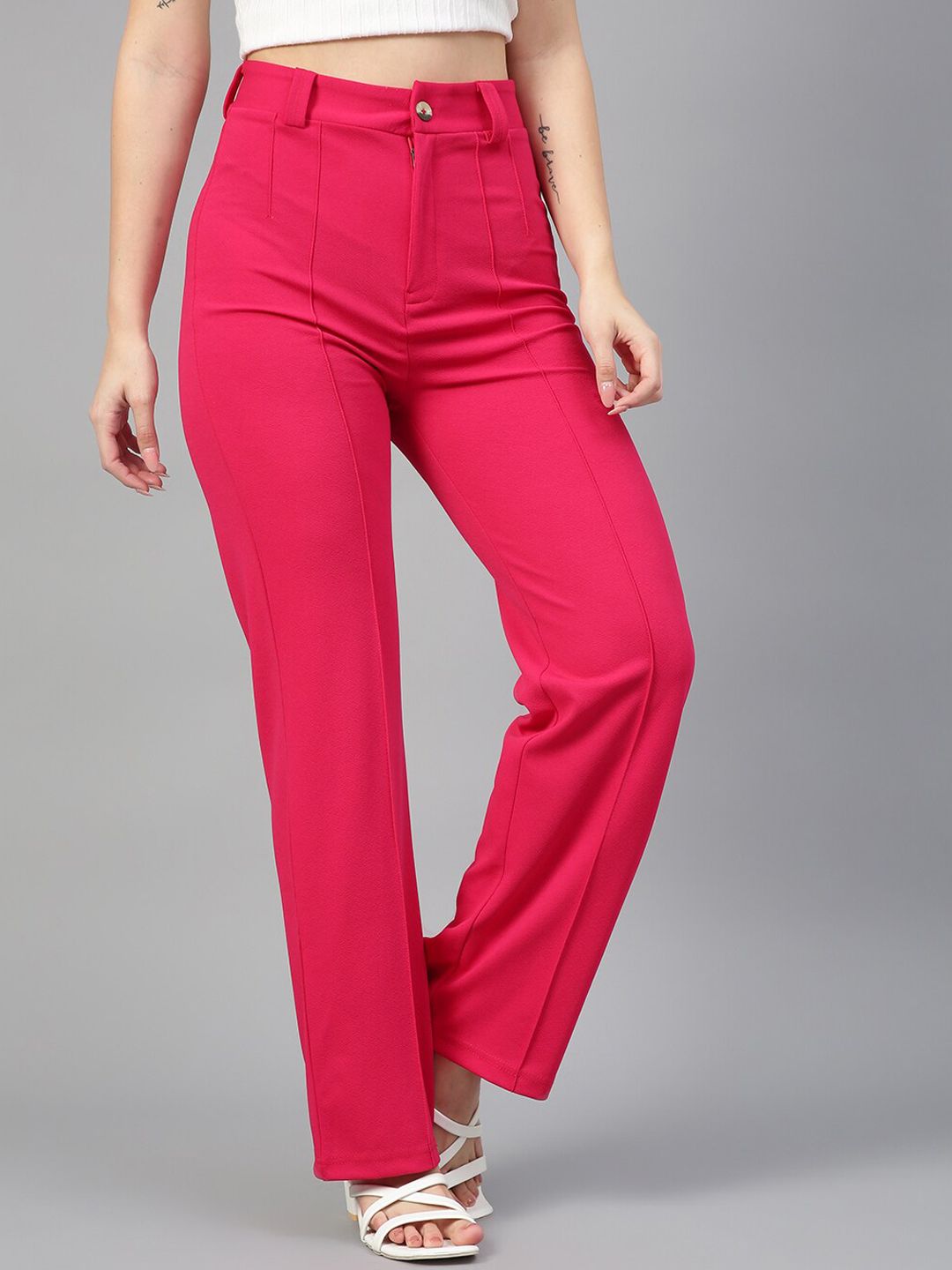 KOTTY BIZwear Women Relaxed Straight Fit High-Rise Easy Wash Parallel Trousers