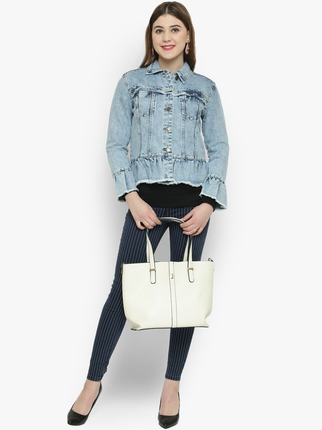 Kotty Women Blue Solid Denim Jacket