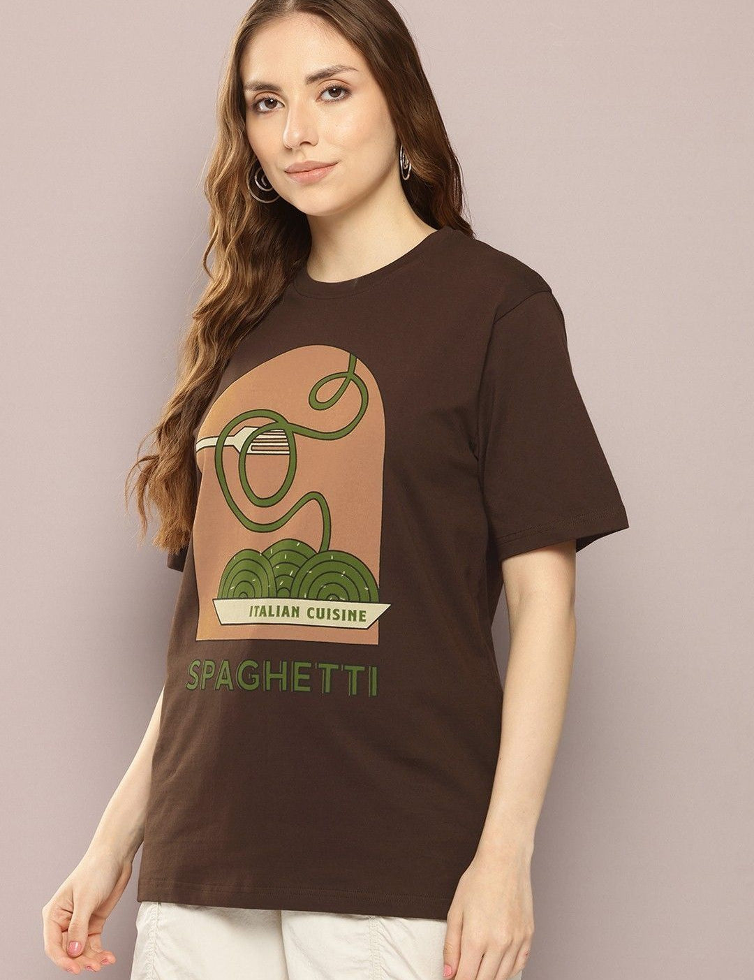 Kotty Graphic Printed Round Neck Drop-Shoulder Sleeves Oversized T-shirt