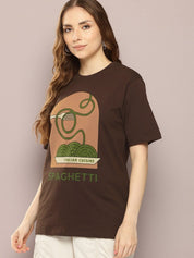 Kotty Graphic Printed Round Neck Drop-Shoulder Sleeves Oversized T-shirt