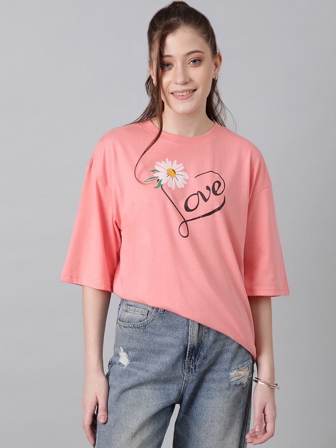 KOTTY Basics Typography Printed Oversized T-shirt