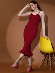 Kotty Women Solid Shoulder Straps Sleeveless Bodycon Dress