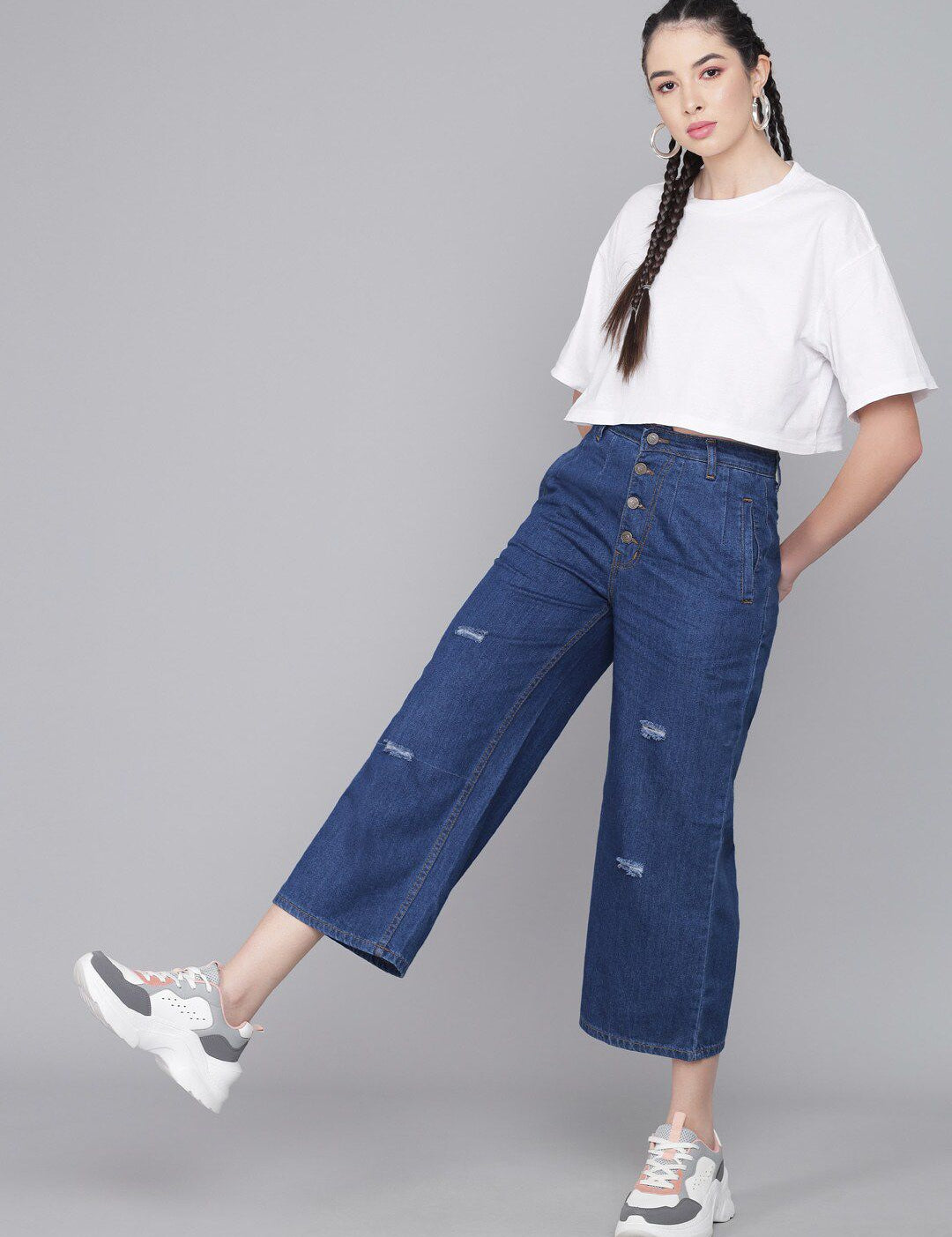 Kotty Women Blue Flared High-Rise Mildly Distressed Jeans