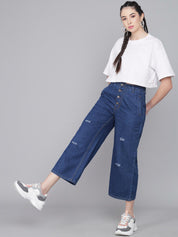 Kotty Women Blue Flared High-Rise Mildly Distressed Jeans